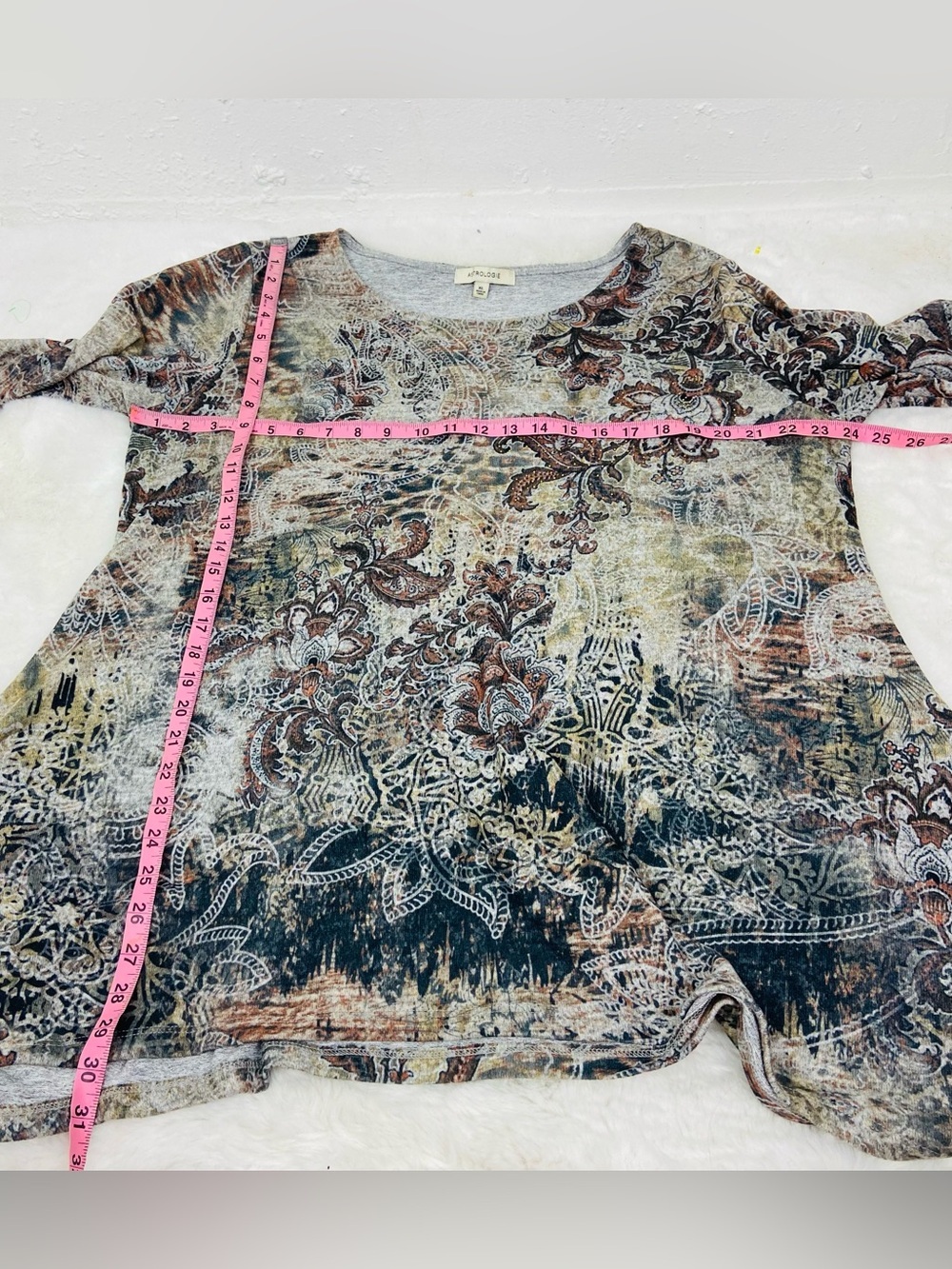 Astrolobe Women's brown Long Sleeve paisley & floral jeweled Printed Top size XL - Picture 10 of 11